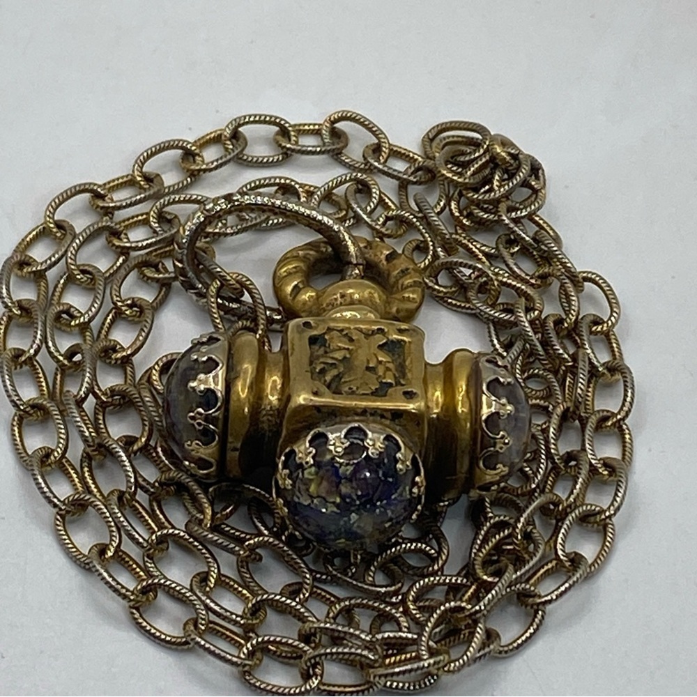 Antique 18th-century brass Italian Etruscan fob charm necklace 38” - Picture 9 of 13